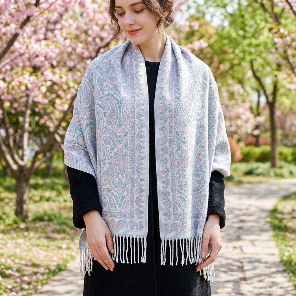Thick Pashmina Shawl & Scarf for Women, Jacquard Brocade, Blanket Shawl, Wrap