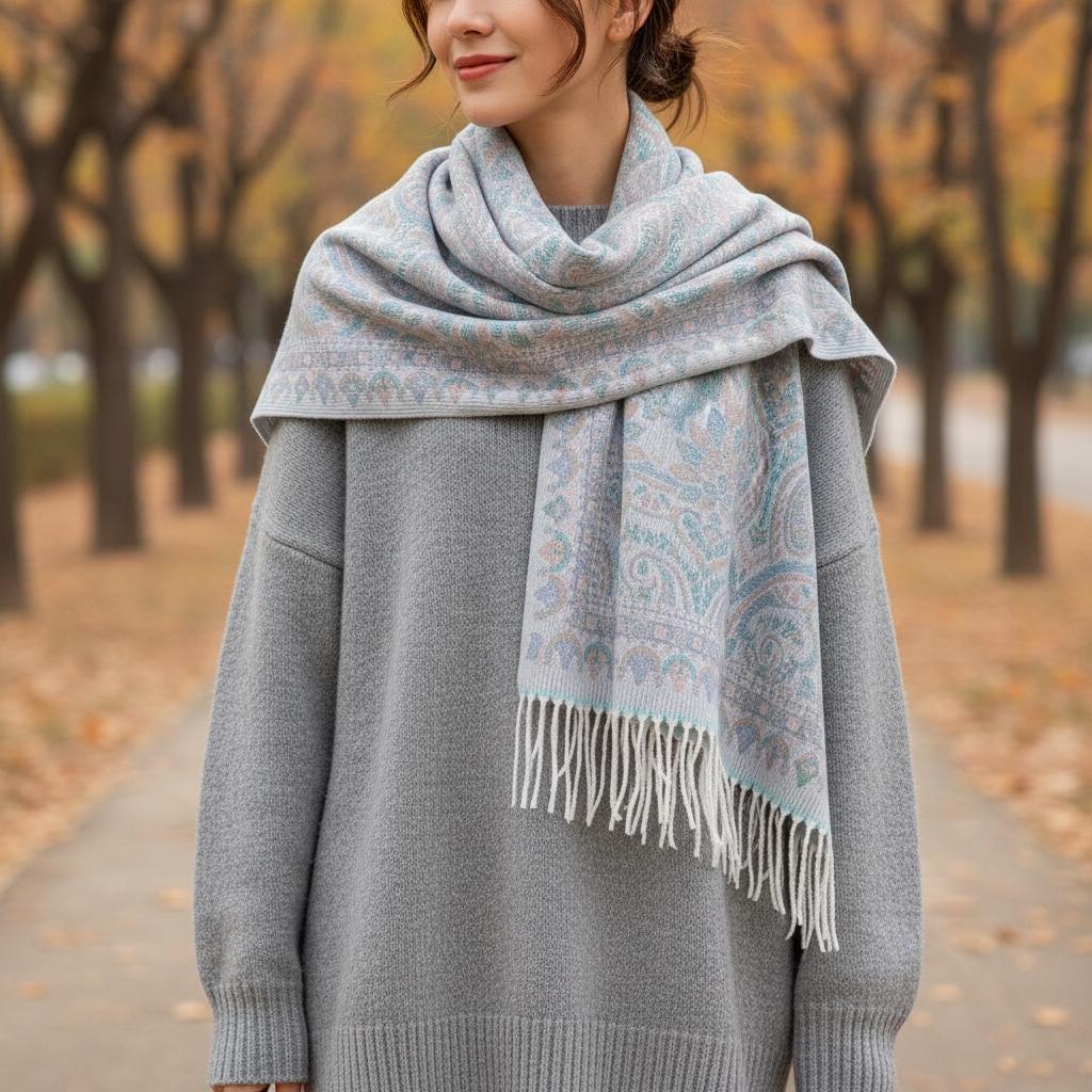 Thick Pashmina Shawl & Scarf for Women, Jacquard Brocade, Blanket Shawl, Wrap