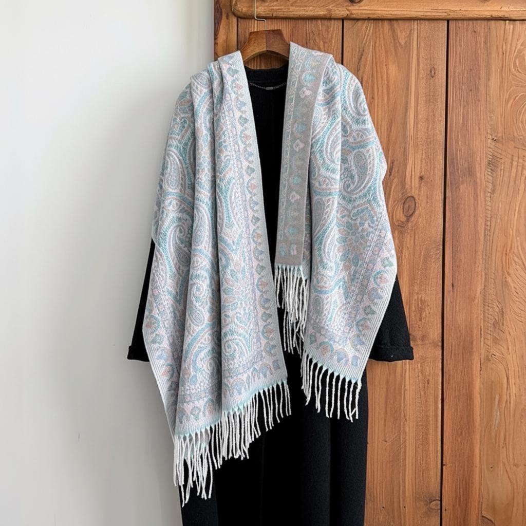 Thick Pashmina Shawl & Scarf for Women, Jacquard Brocade, Blanket Shawl, Wrap