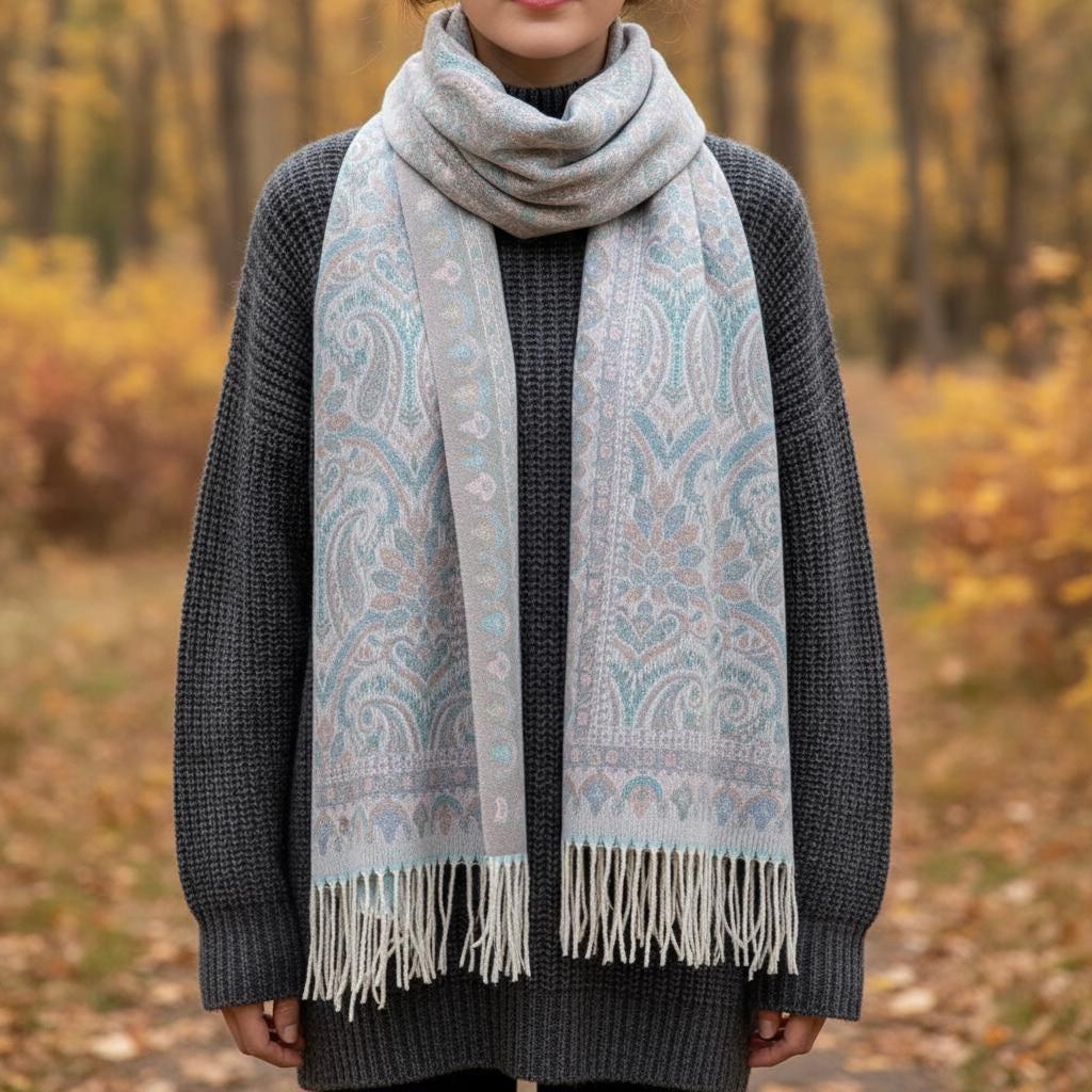 Thick Pashmina Shawl & Scarf for Women, Jacquard Brocade, Blanket Shawl, Wrap
