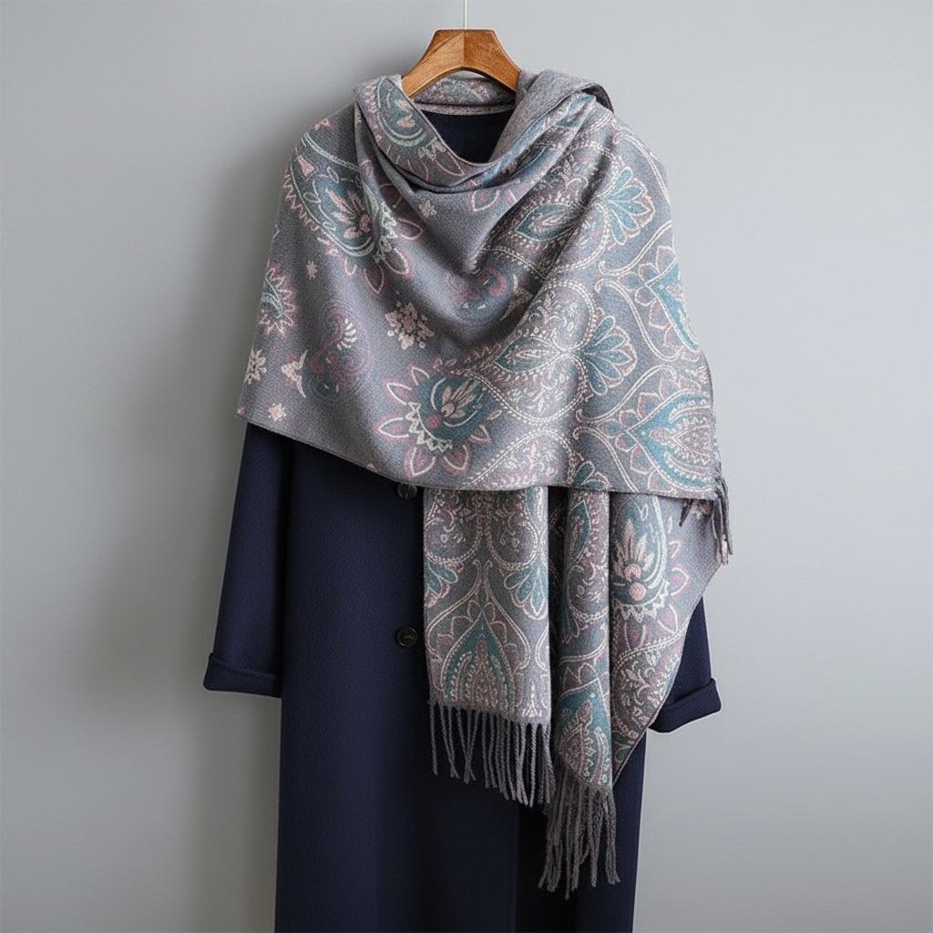 Thick Pashmina Shawl & Scarf for Women, Jacquard Brocade, Blanket Shawl, Wrap