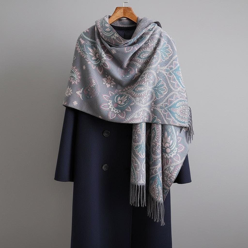 Thick Pashmina Shawl & Scarf for Women, Jacquard Brocade, Blanket Shawl, Wrap
