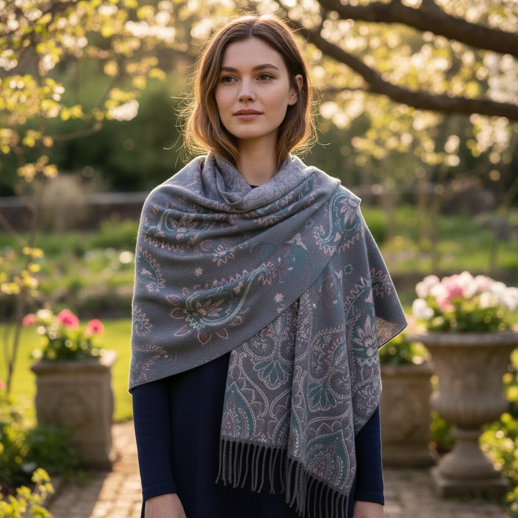 Thick Pashmina Shawl & Scarf for Women, Jacquard Brocade, Blanket Shawl, Wrap