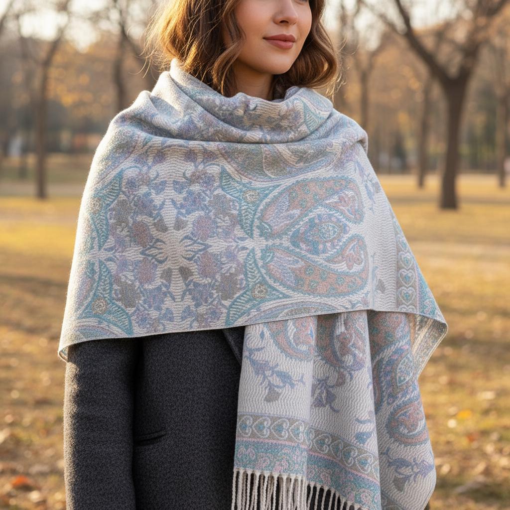 Thick Pashmina Shawl & Scarf for Women, Jacquard Brocade, Blanket Shawl, Wrap