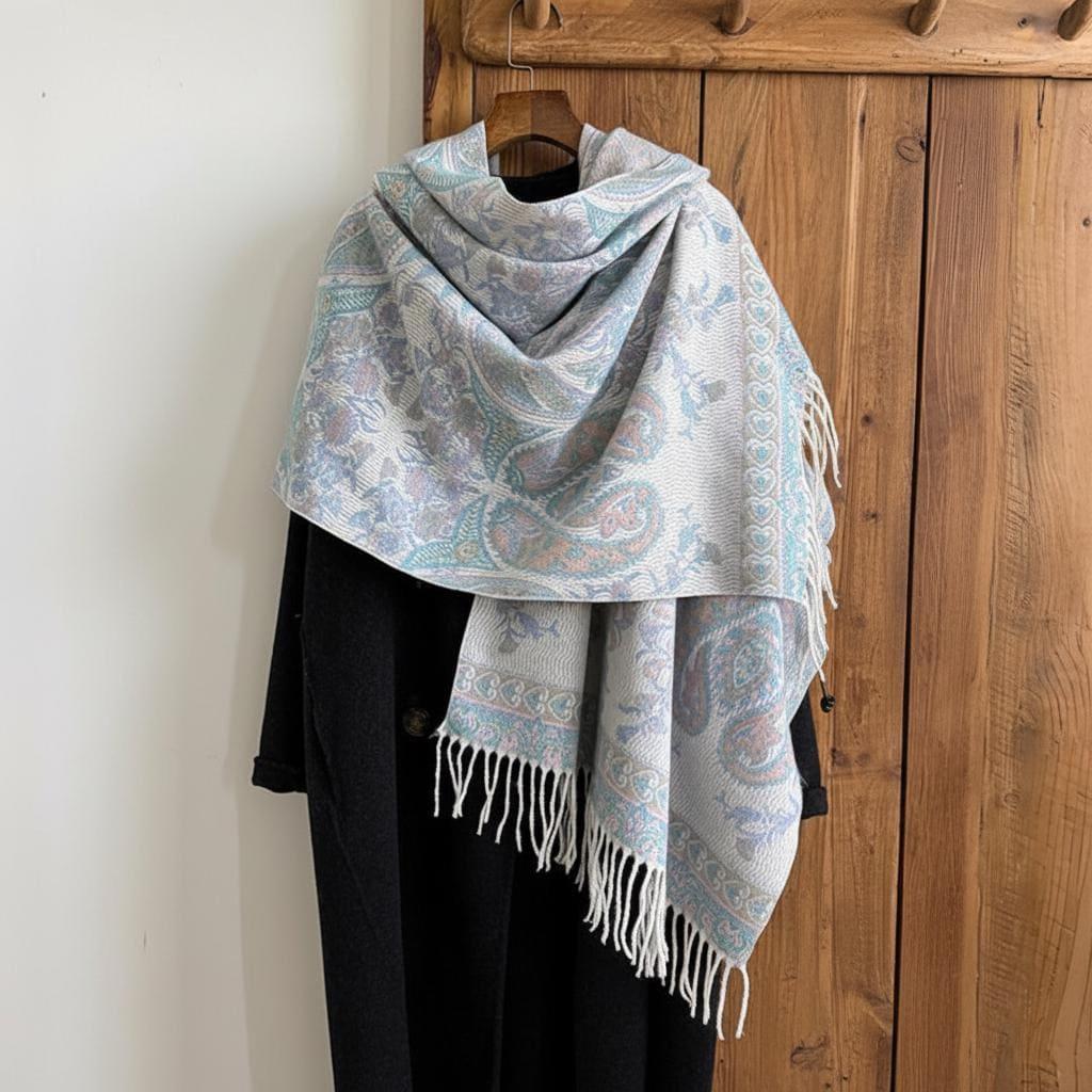 Thick Pashmina Shawl & Scarf for Women, Jacquard Brocade, Blanket Shawl, Wrap