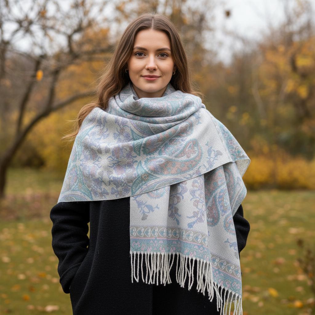 Thick Pashmina Shawl & Scarf for Women, Jacquard Brocade, Blanket Shawl, Wrap