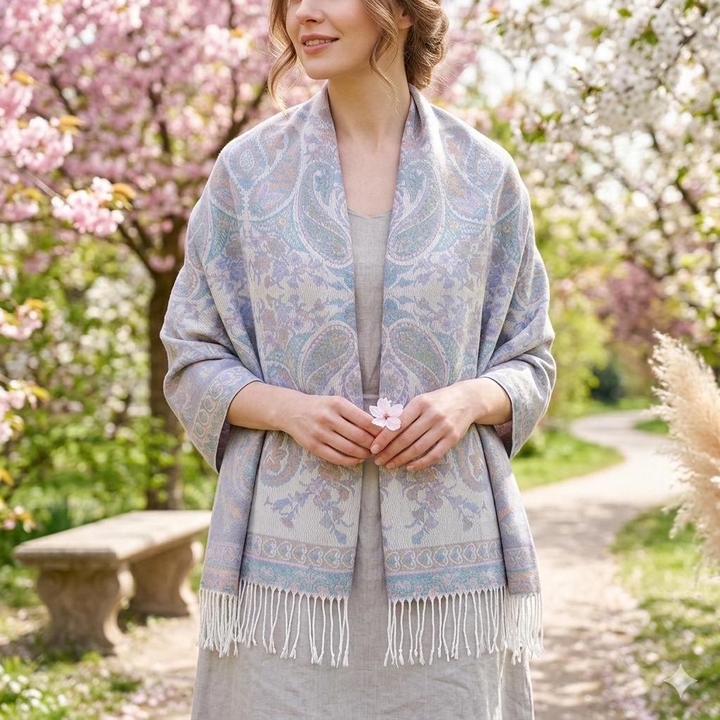 Thick Pashmina Shawl & Scarf for Women, Jacquard Brocade, Blanket Shawl, Wrap