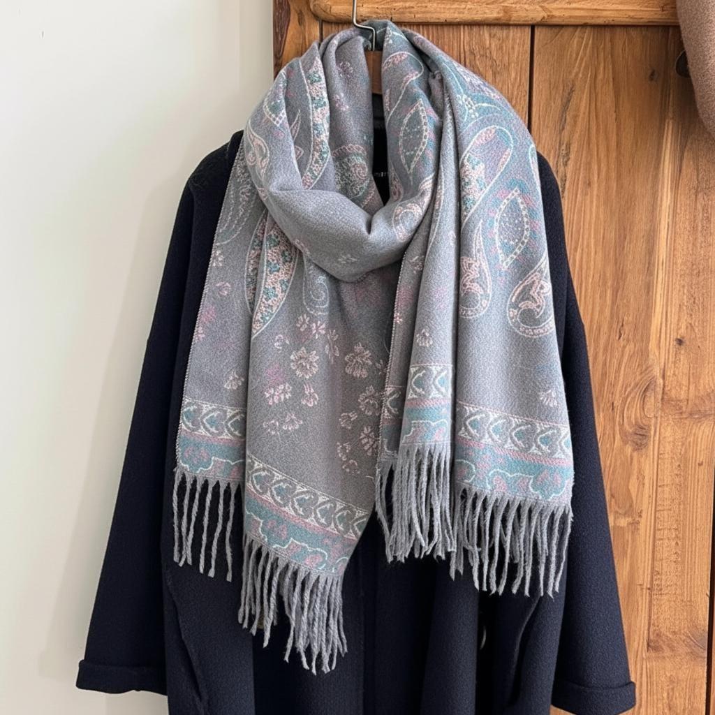 Thick Pashmina Shawl & Scarf for Women, Jacquard Brocade, Blanket Shawl, Wrap