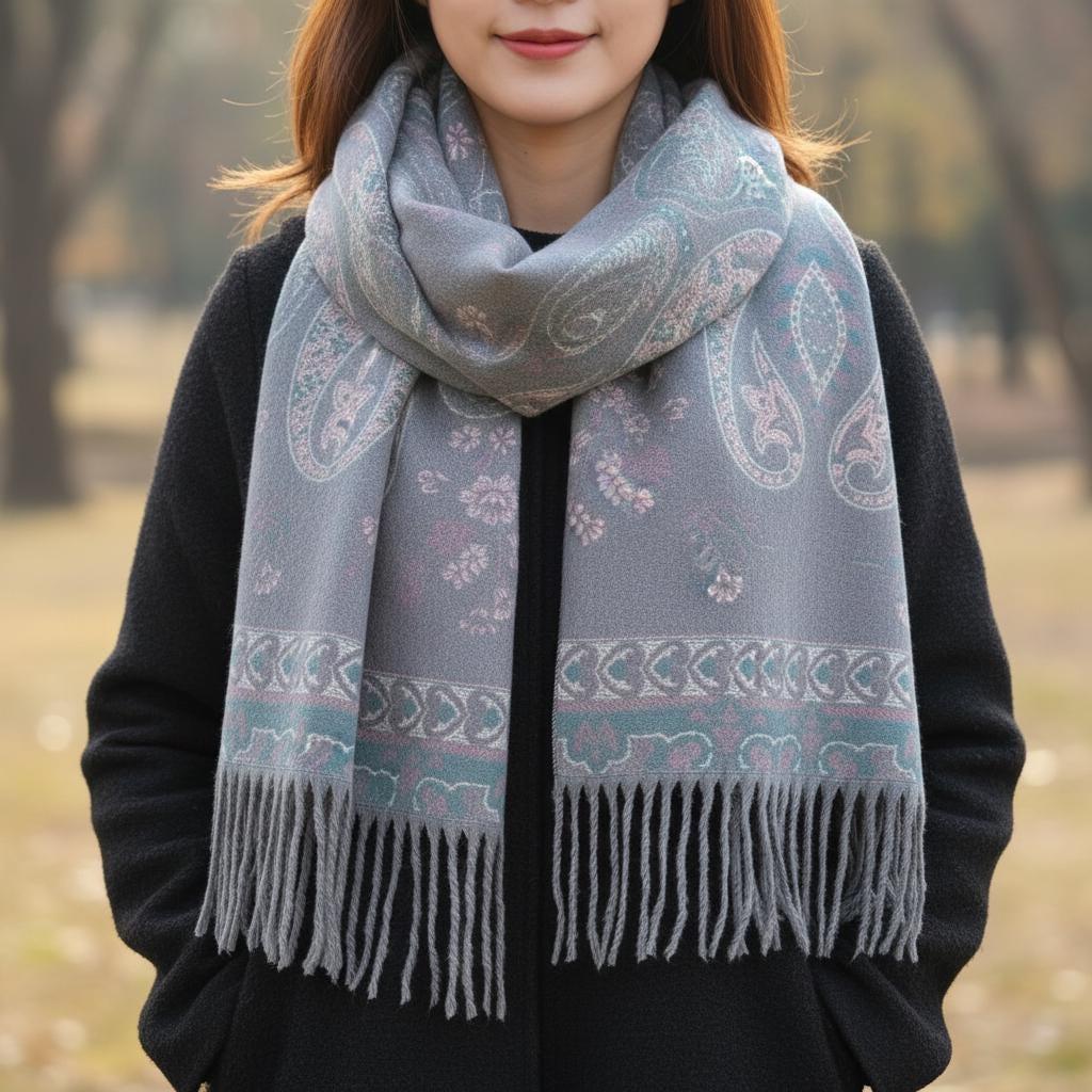 Thick Pashmina Shawl & Scarf for Women, Jacquard Brocade, Blanket Shawl, Wrap