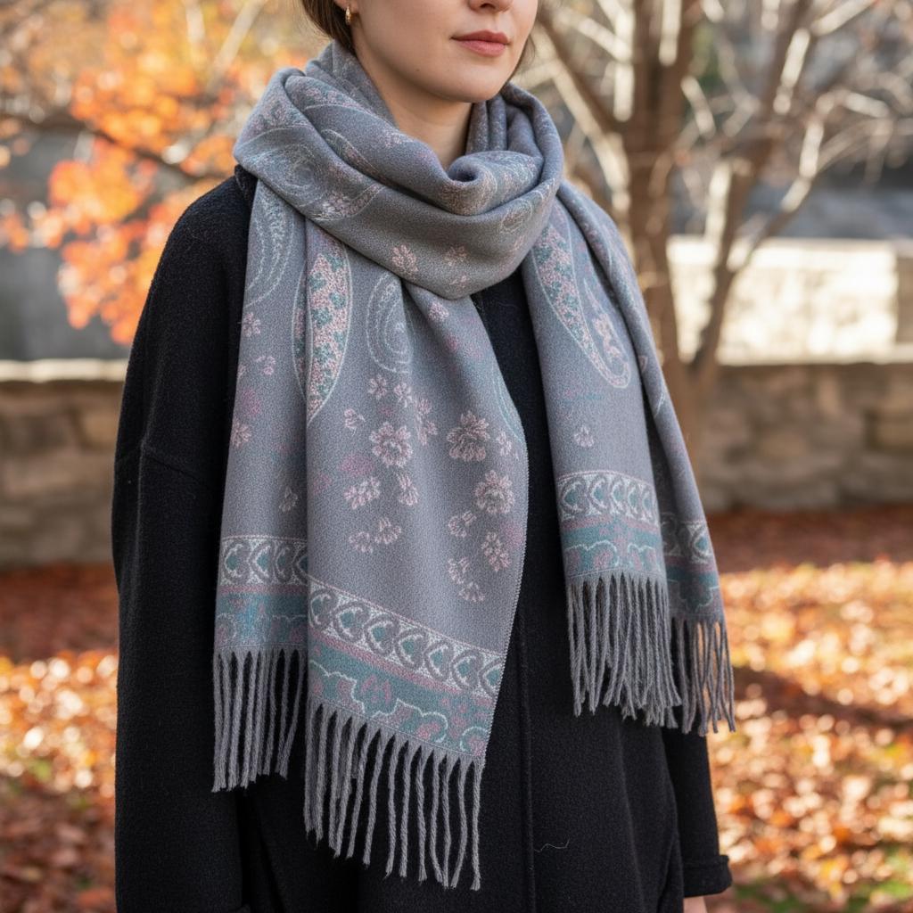Thick Pashmina Shawl & Scarf for Women, Jacquard Brocade, Blanket Shawl, Wrap