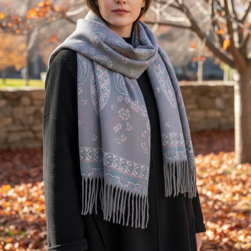 Thick Pashmina Shawl & Scarf for Women, Jacquard Brocade, Blanket Shawl, Wrap