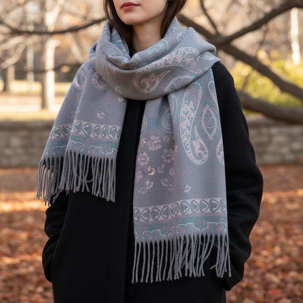 Thick Pashmina Shawl & Scarf for Women, Jacquard Brocade, Blanket Shawl, Wrap