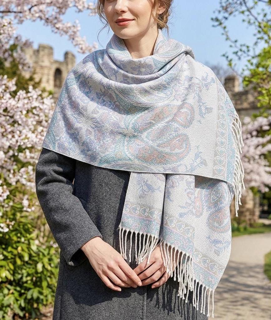 Thick Pashmina Shawl & Scarf for Women, Jacquard Brocade, Blanket Shawl, Wrap