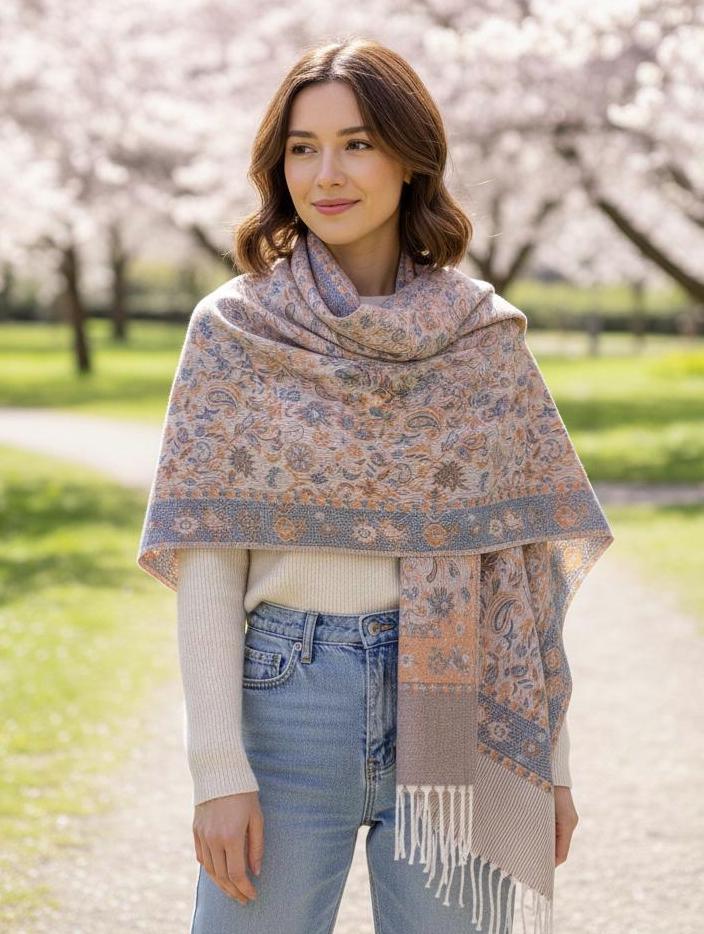 Thick Pashmina Shawl & Scarf for Women, Jacquard Brocade, Blanket Shawl, Wrap