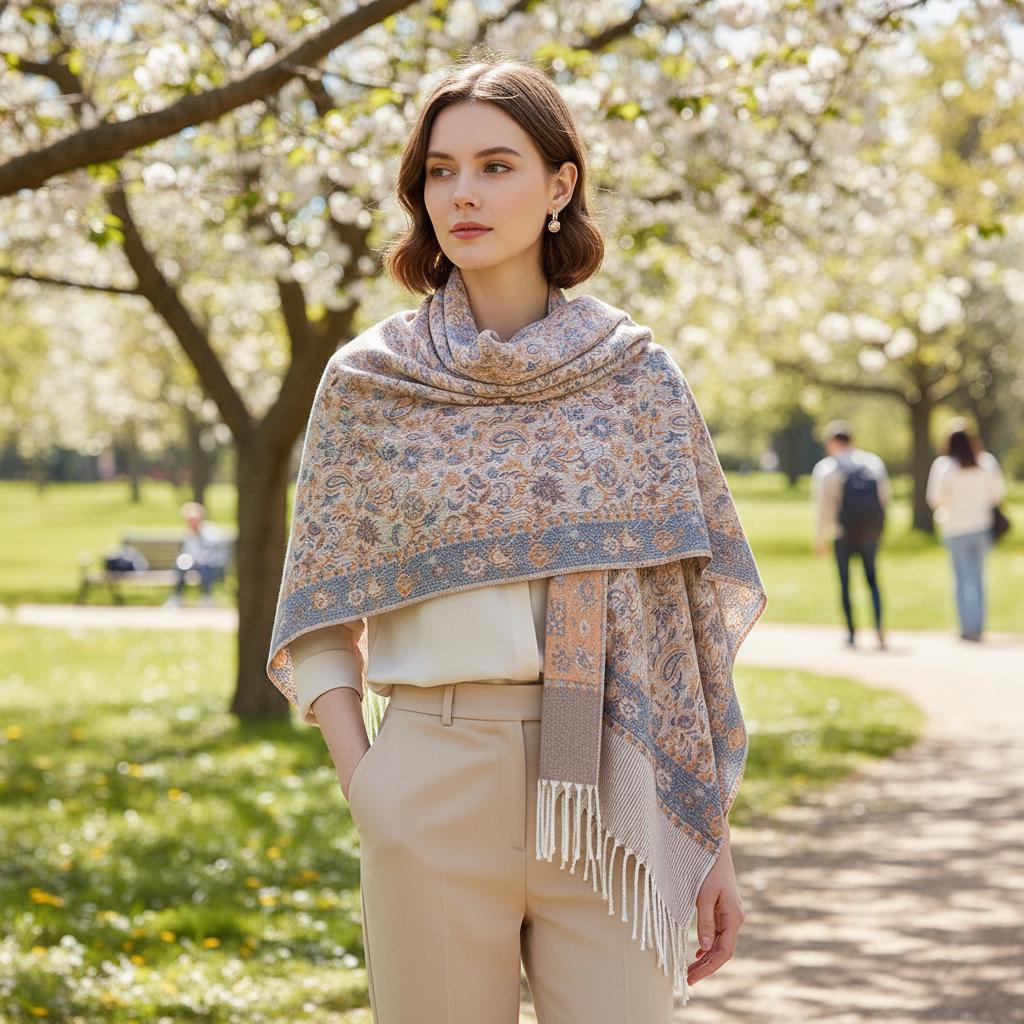 Thick Pashmina Shawl & Scarf for Women, Jacquard Brocade, Blanket Shawl, Wrap