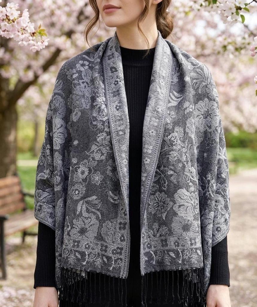 Soft Pashmina Shawl & Scarf for Women, Jacquard Brocade, Blanket Scarf, Head Wraps