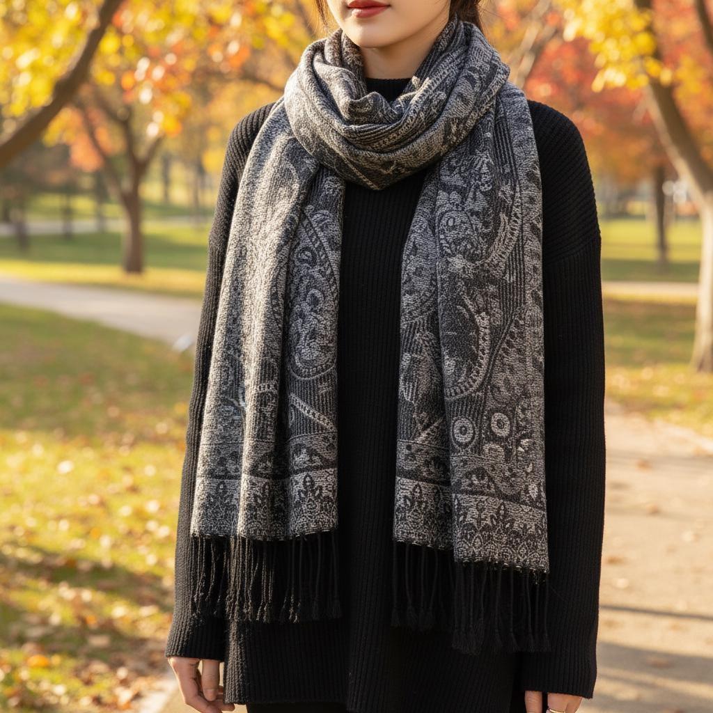 Soft Pashmina Shawl & Scarf for Women, Jacquard Brocade, Blanket Scarf, Head Wraps