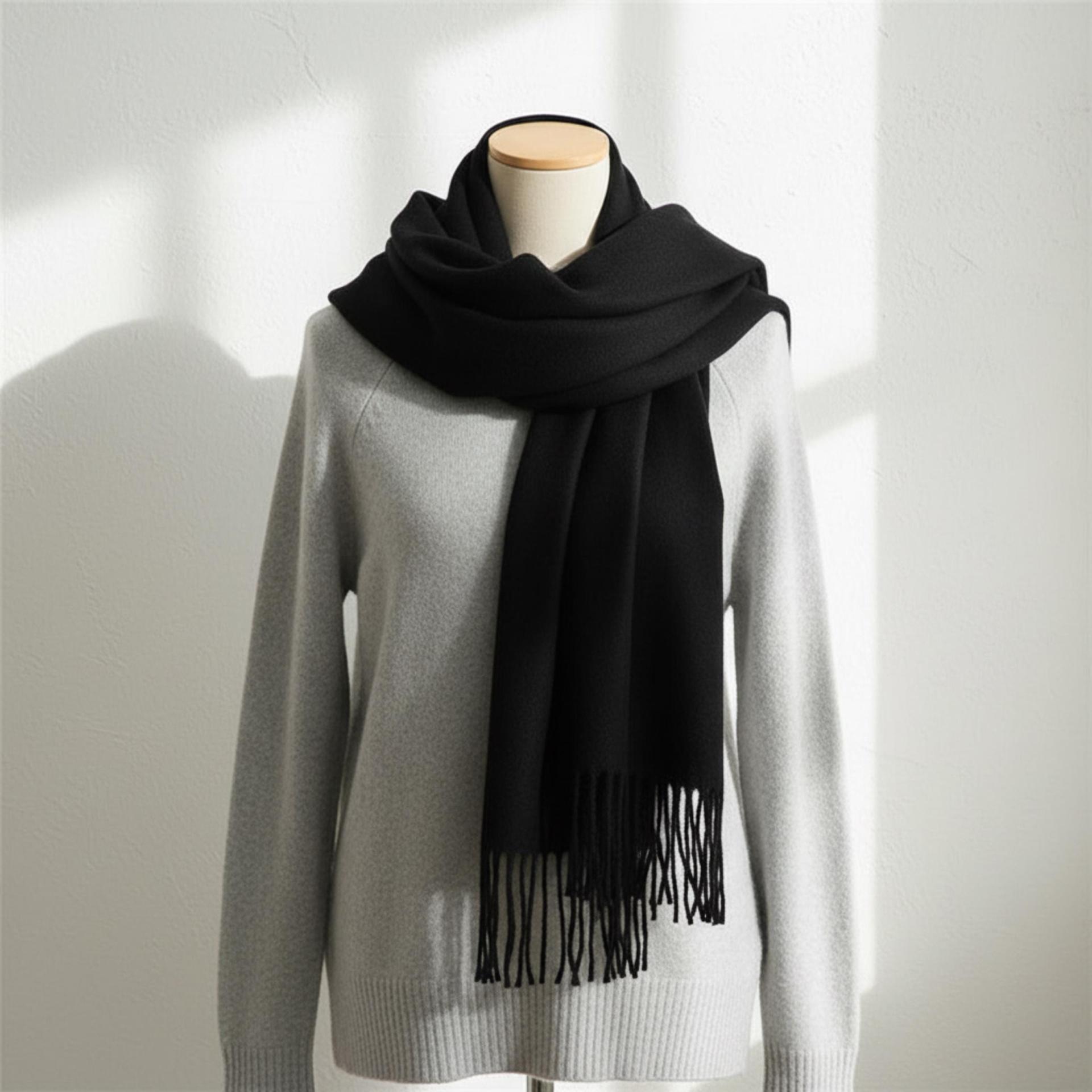 Black Blanket Scarf and Shawl - Super Soft Pashmina Wide Scarf