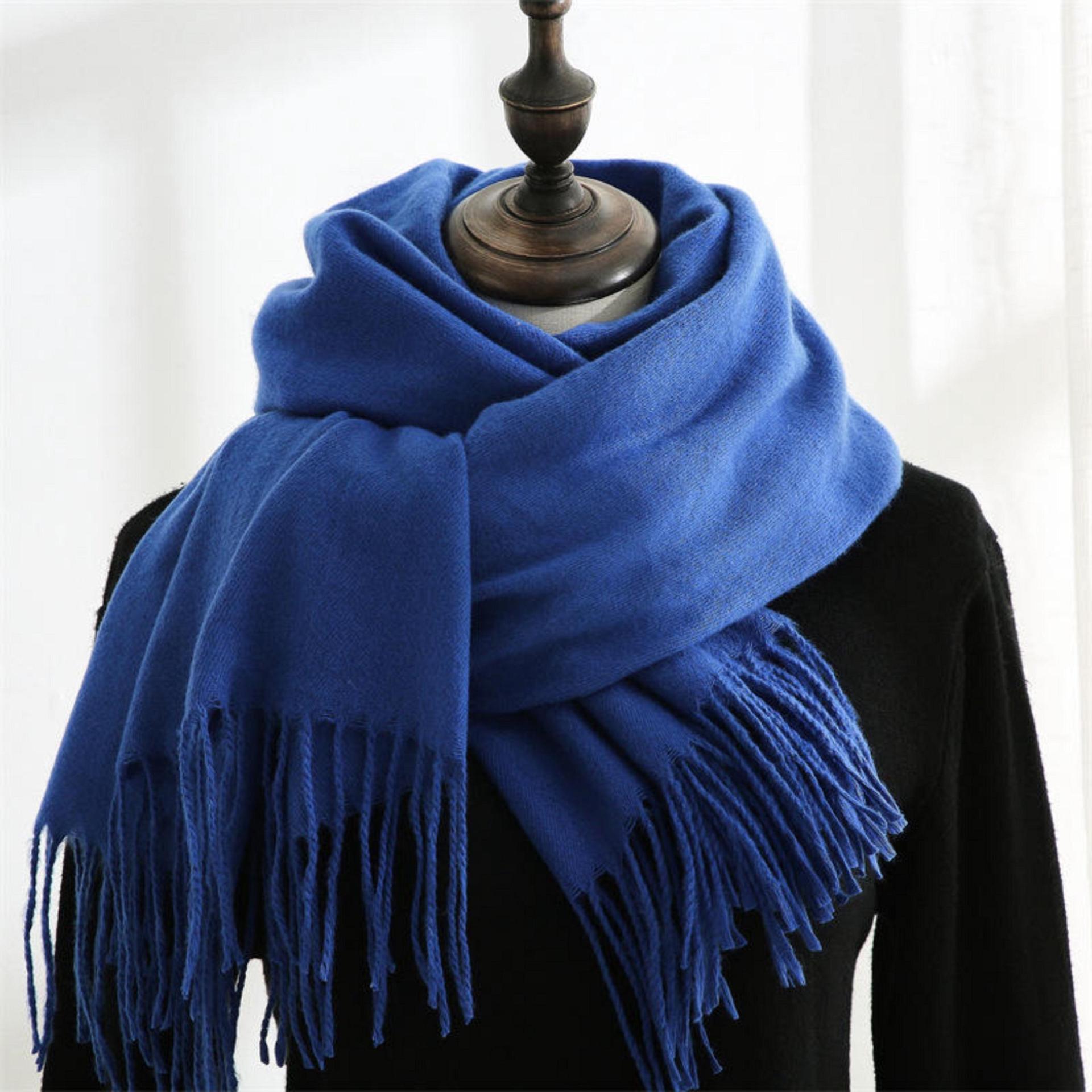 Blue Pashmina, Blanket Shawl - Lightweight Wide Scarf and Wrap