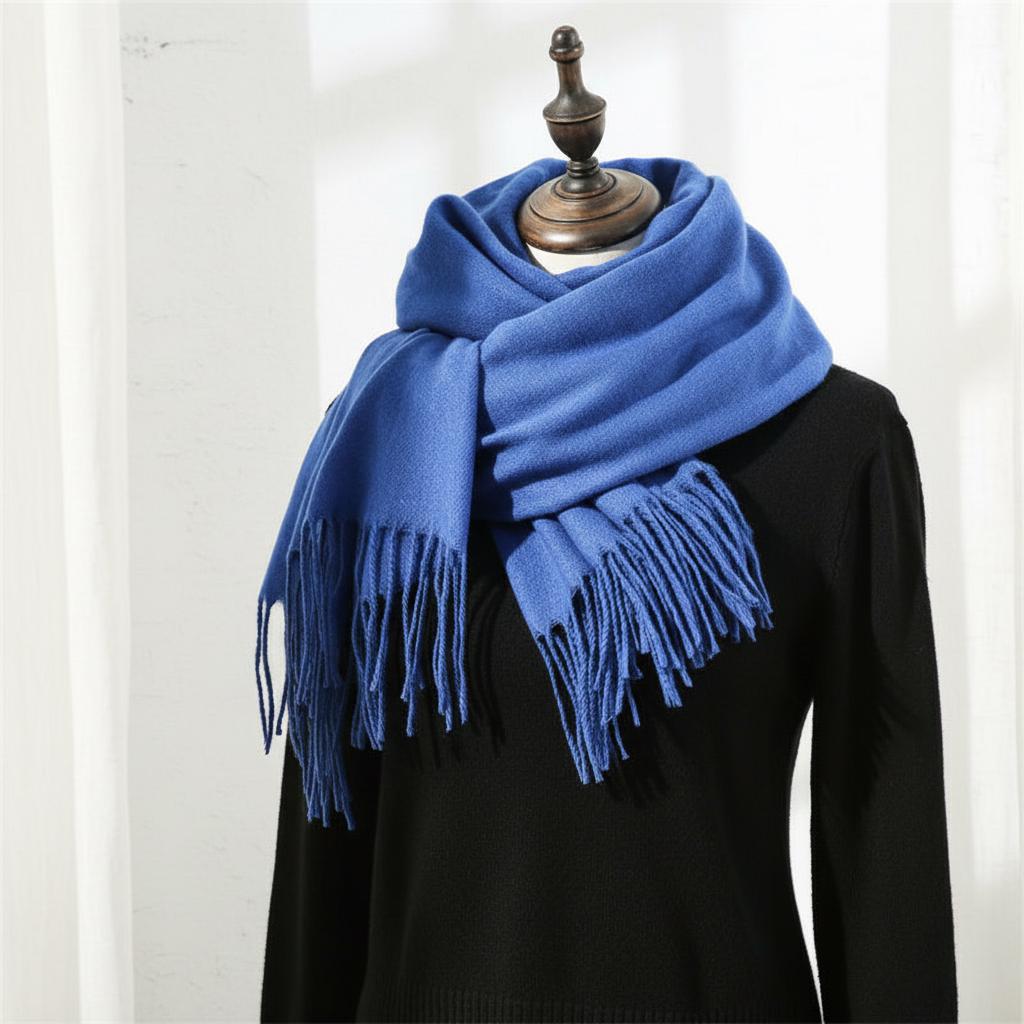 Blue Pashmina, Blanket Shawl - Lightweight Wide Scarf and Wrap