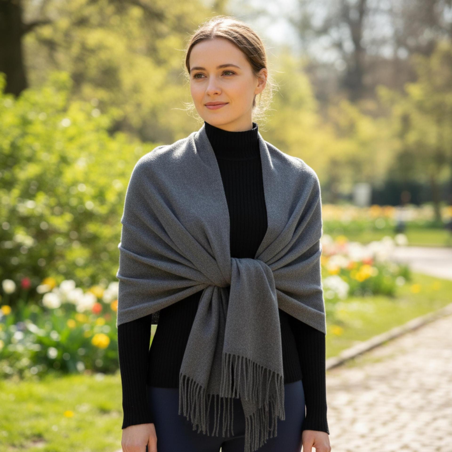 Dark Grey Pashmina, Blanket Shawl - Lightweight Wide Scarf and Wrap