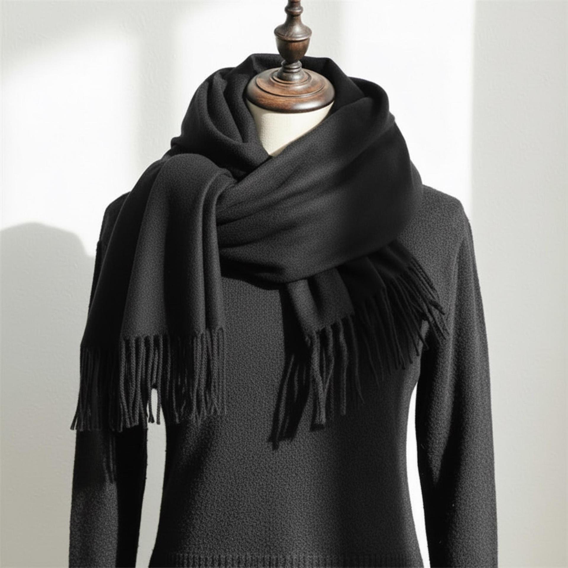 Black Pashmina, Blanket Shawl - Lightweight Wide Scarf and Wrap