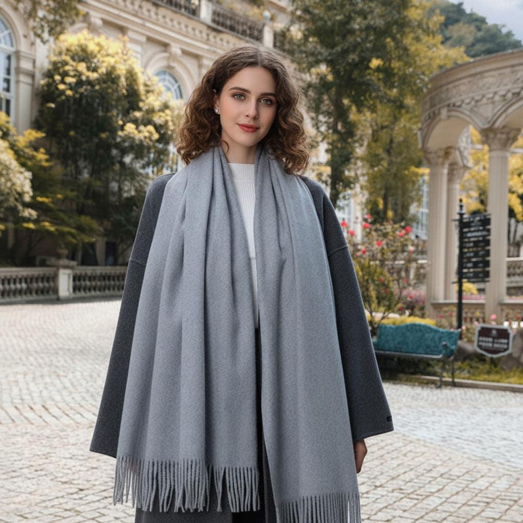 Grey Blanket Shawl - Thick Wide Scarf - Pashmina Super Soft Wrap