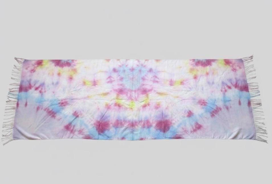 Hand Dyed Tie Dye Pashmina, Blanket Shawl, Wide Scarf, Head Wrap - Rayon Shawl