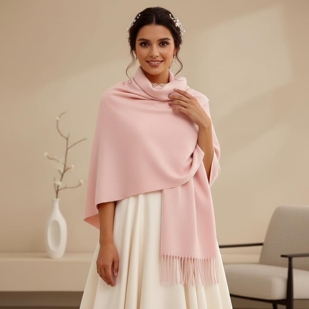 Pink Pashmina, Blanket Shawl - Lightweight Wide Scarf and Wrap