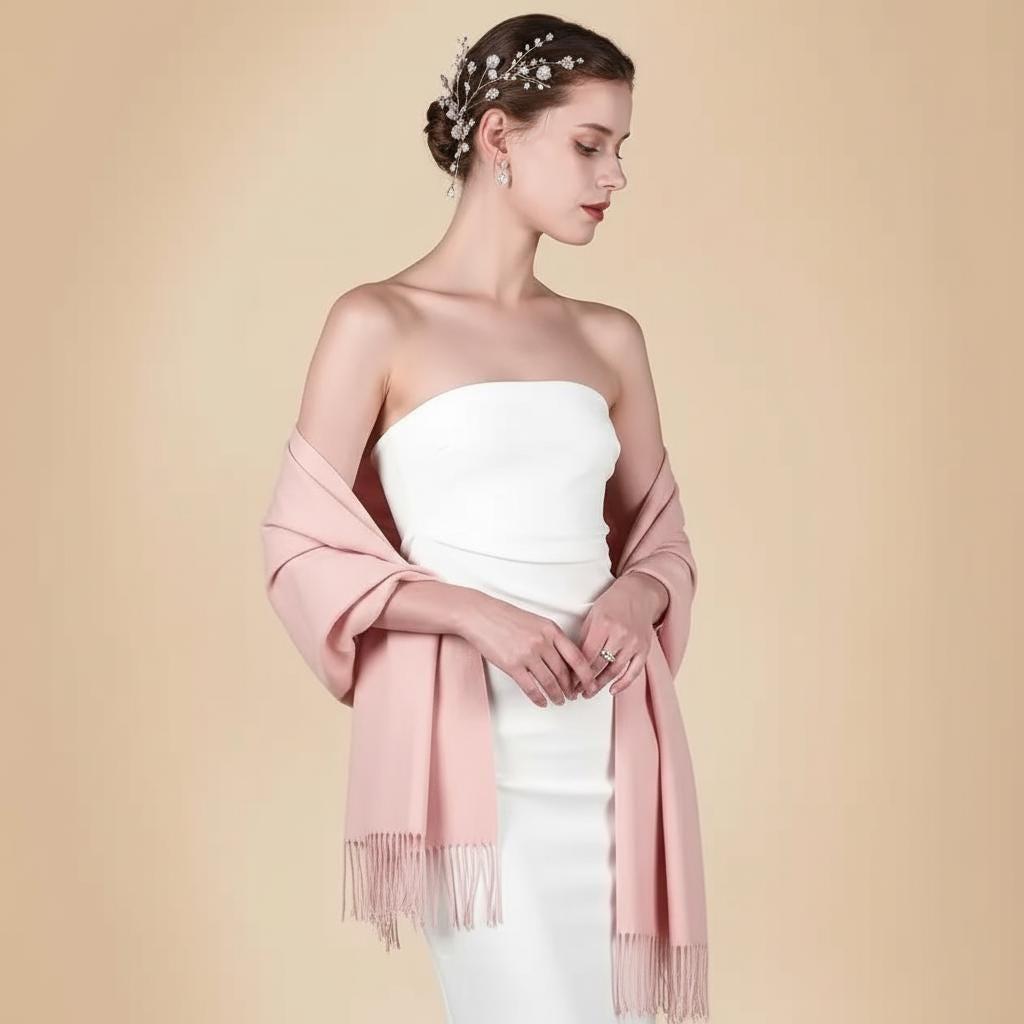 Pink Pashmina, Blanket Shawl - Lightweight Wide Scarf and Wrap