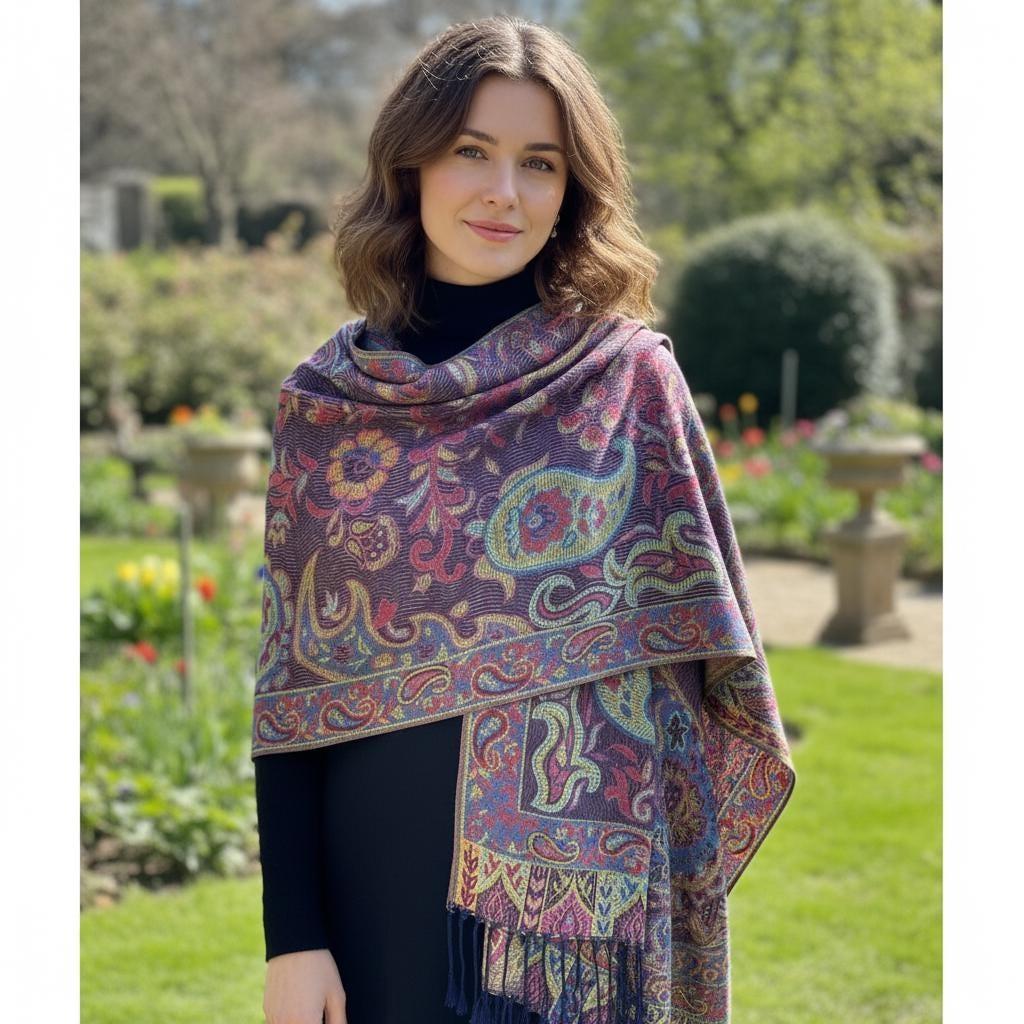Reversible Soft Pashmina Shawl & Scarf for Women, Jacquard Brocade, Shawl, Sarong or Head Wraps
