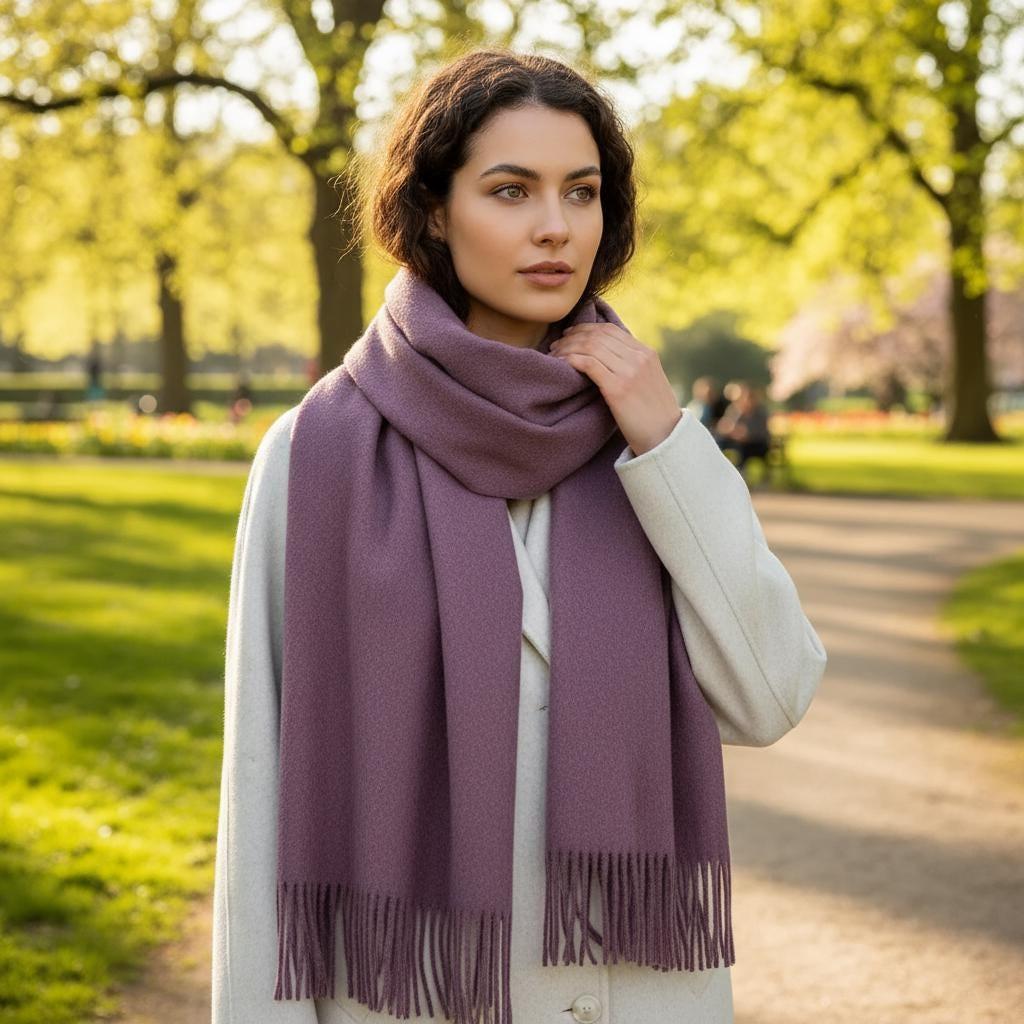 Purple Blanket Shawl - Thick Cashmere Wool Blend - Super Soft Wrap