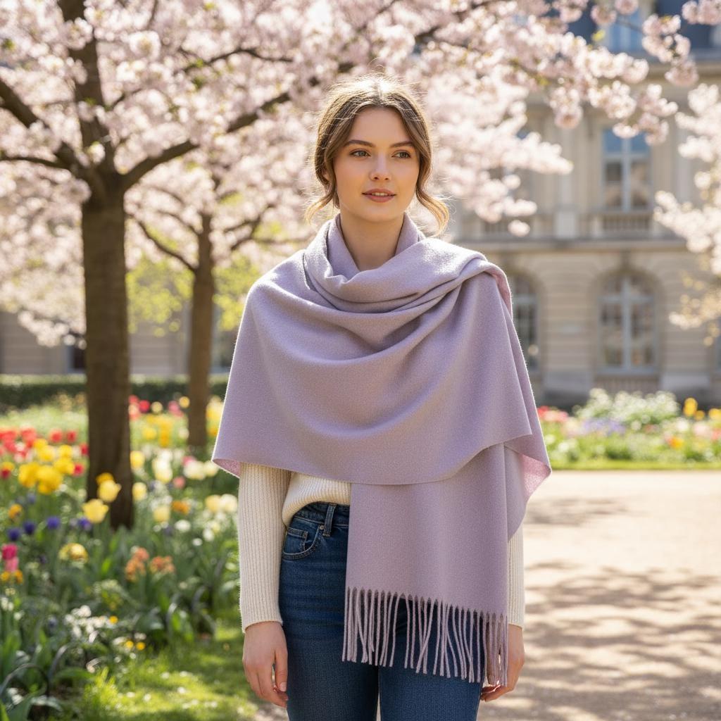 Lilac Blanket Shawl - Thick Cashmere Wool Blend - Super Soft Wrap