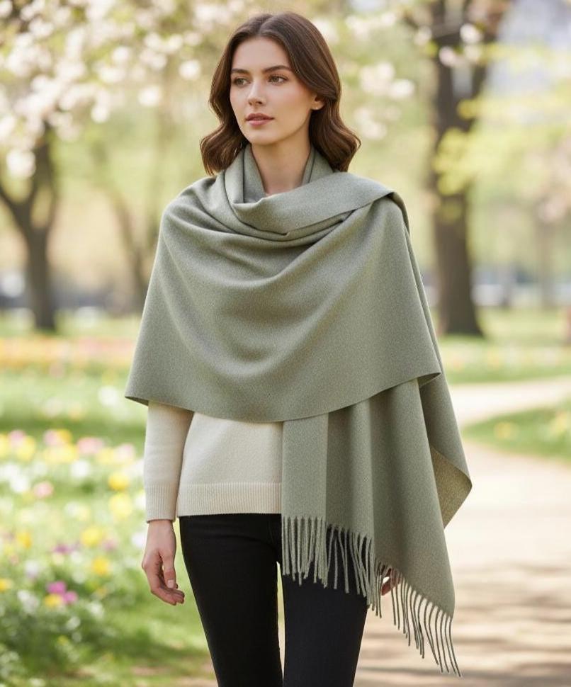 Pashmina Blanket Shawl - Thick Cashmere Wool Blend - Super Soft Wrap