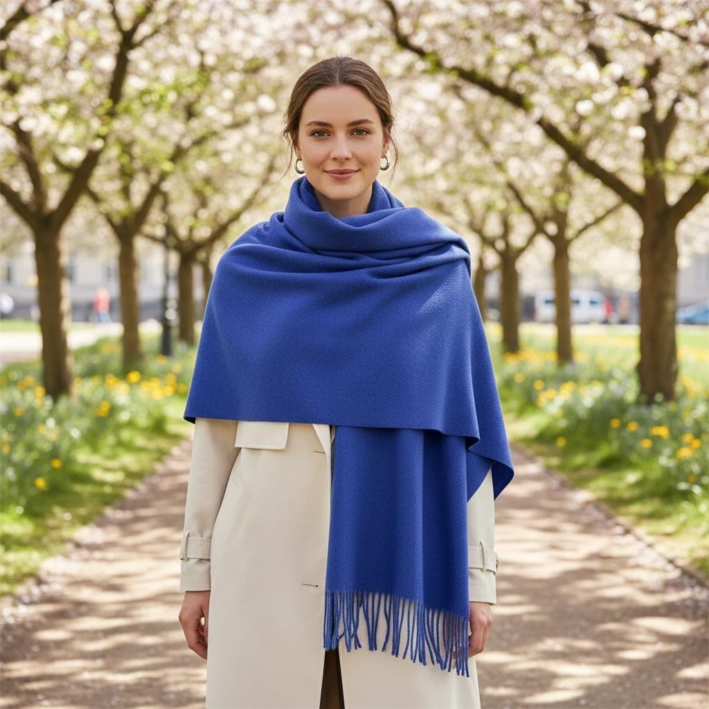 Blue Blanket Shawl - Thick Cashmere Wool Blend - Super Soft Wrap