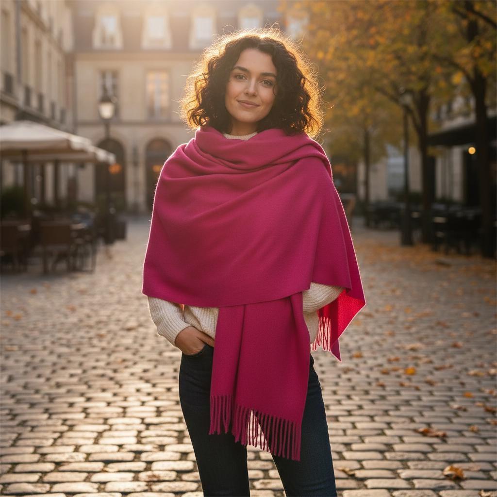 Dark Rose Blanket Shawl - Thick Cashmere Wool Blend - Super Soft Wrap