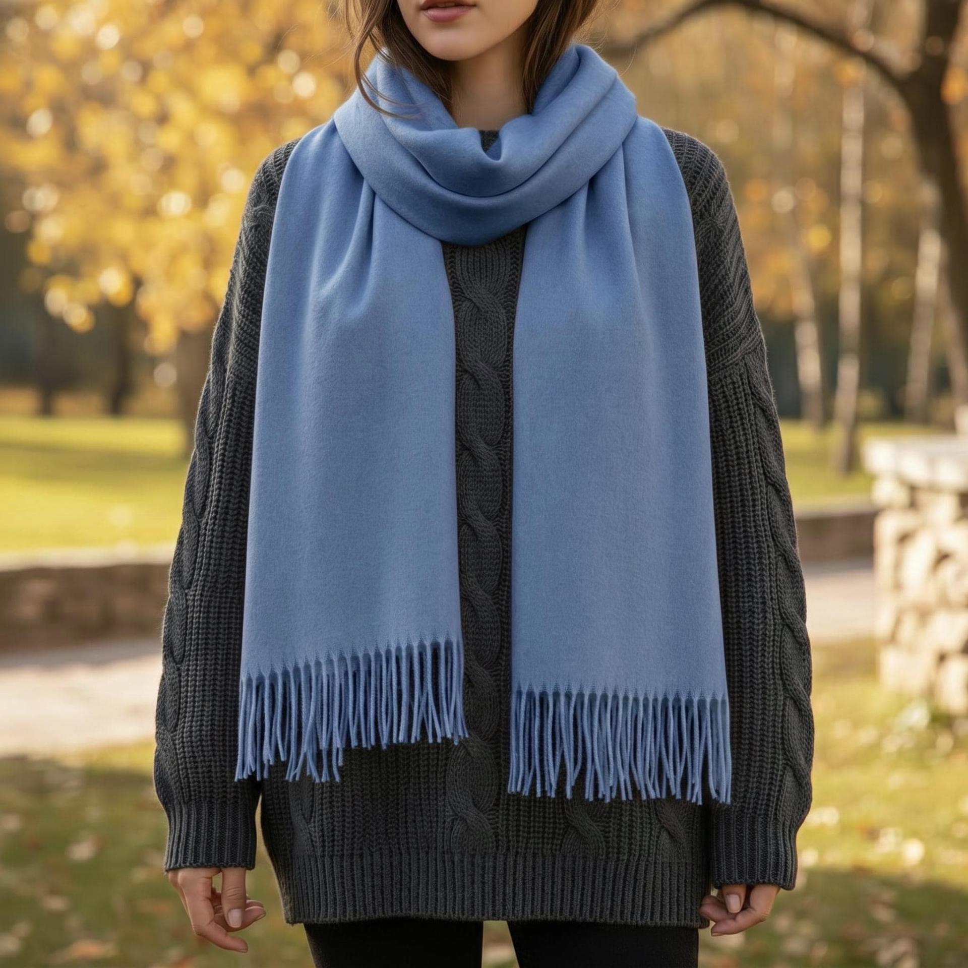 Denim Blanket Shawl - Thick Wide Scarf - Pashmina Super Soft Wrap