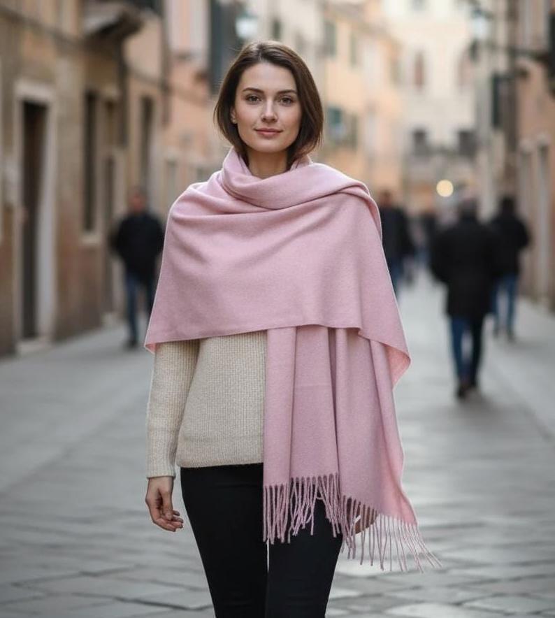 Pink Blanket Shawl - Thick Wide Scarf - Pashmina Super Soft Wrap