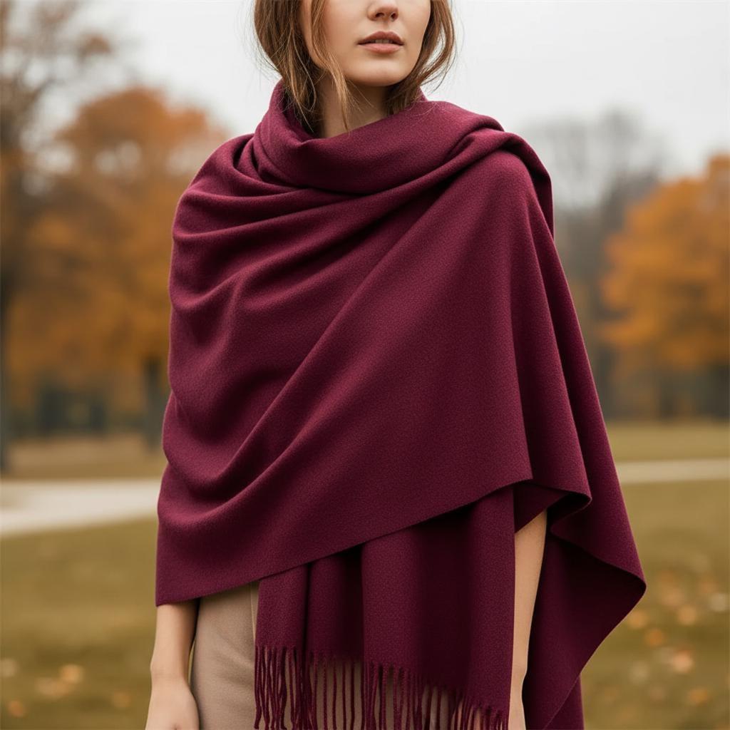 Wine Blanket Shawl - Thick Wide Scarf - Super Soft Wrap