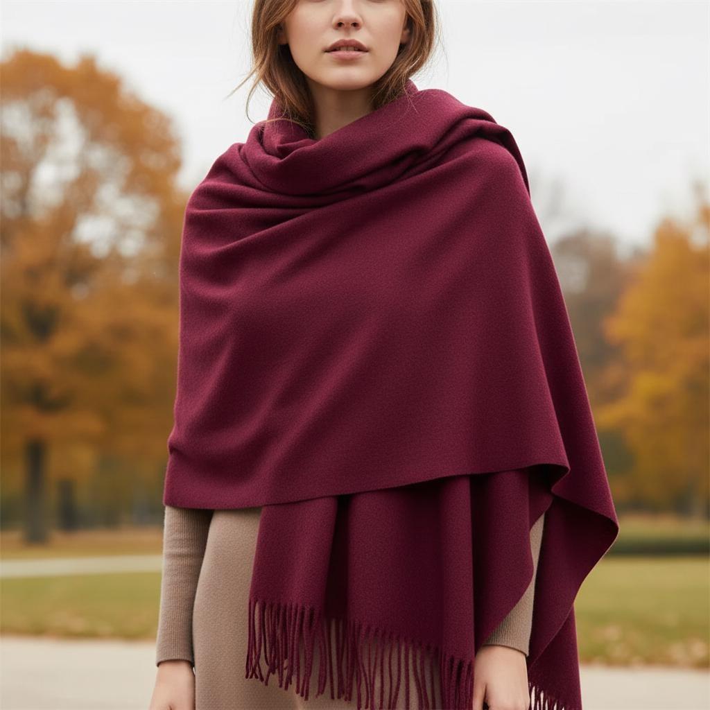 Wine Blanket Shawl - Thick Wide Scarf - Super Soft Wrap