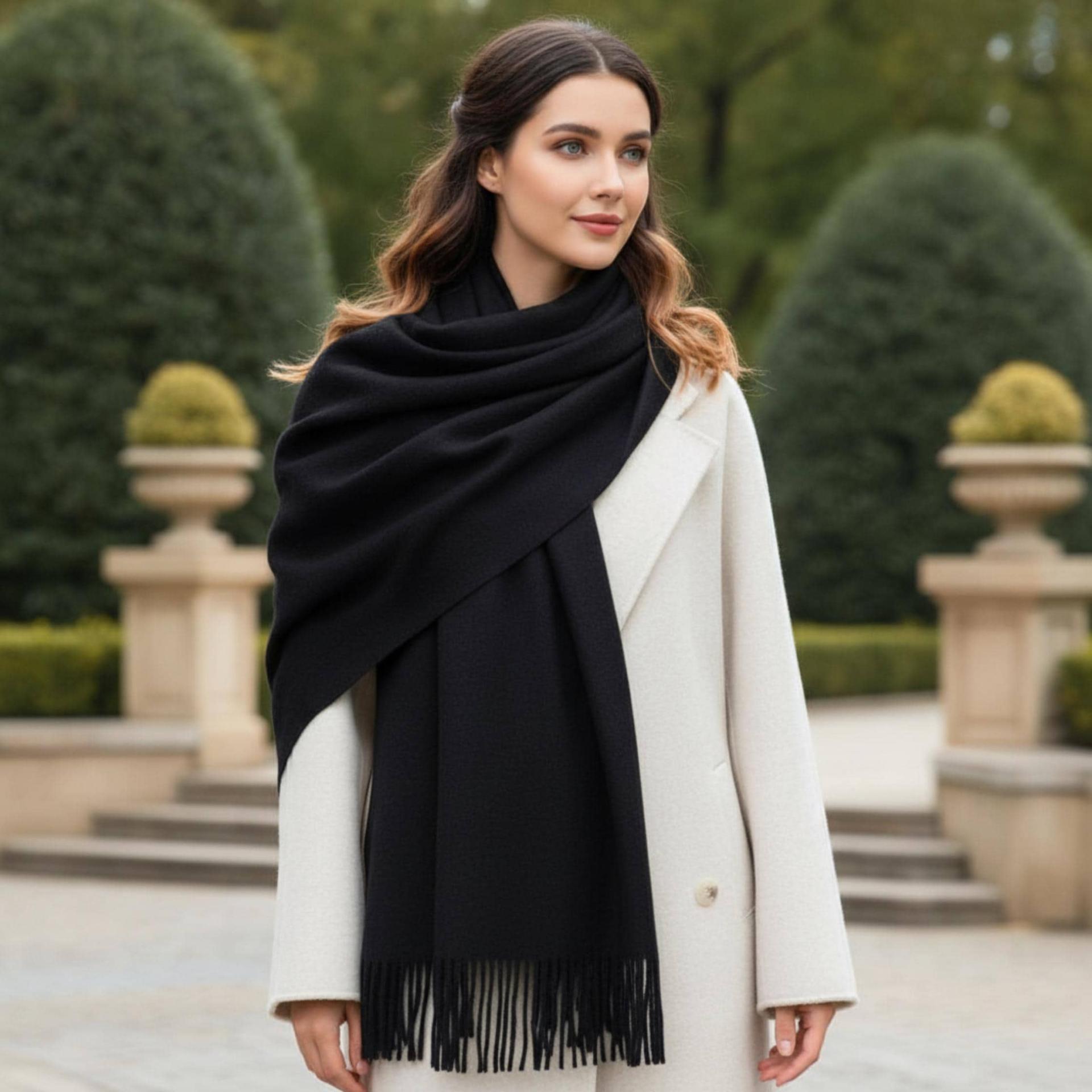 Black Blanket Shawl - Thick Wide Scarf - Pashmina Super Soft Wrap
