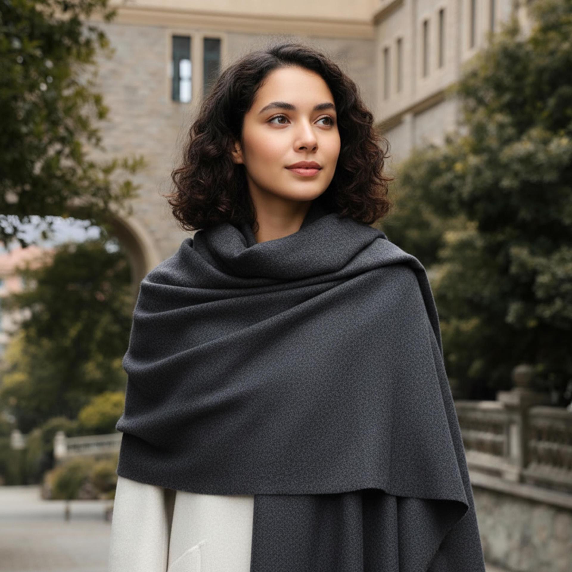 Grey Blanket Shawl - Thick Wide Scarf - Pashmina Super Soft Wrap