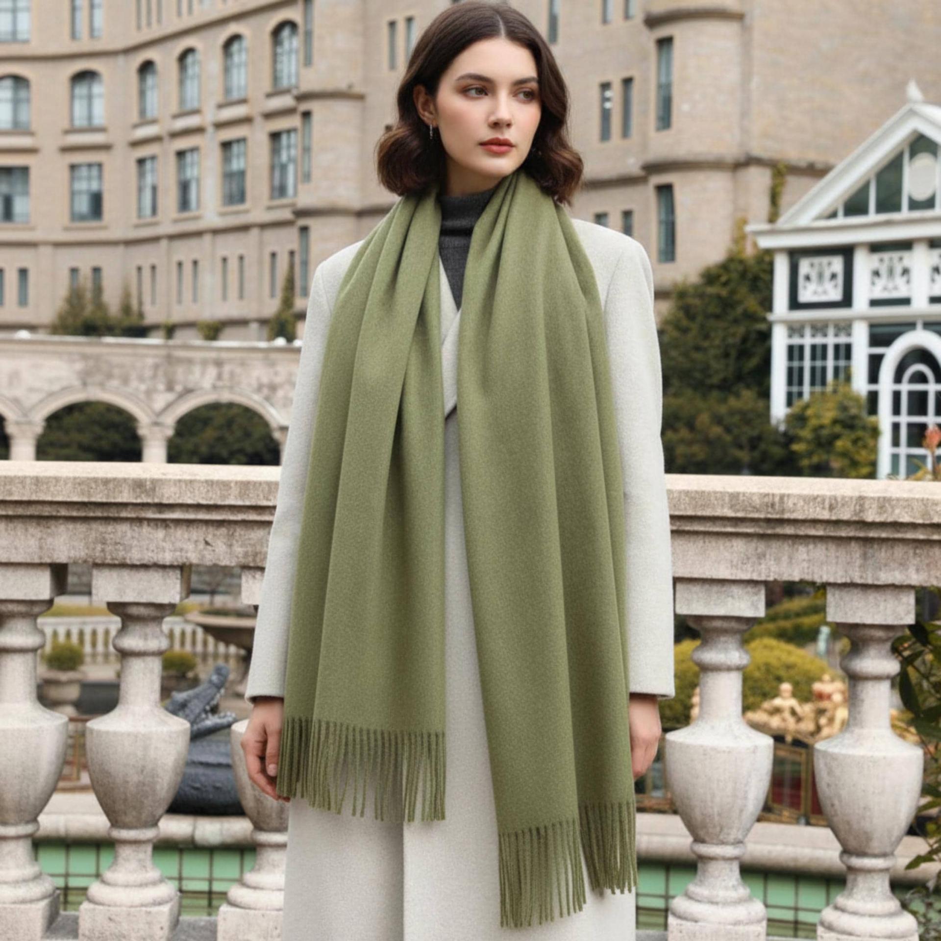 Olive Green Blanket Shawl - Thick Wide Scarf - Pashmina Super Soft Wrap