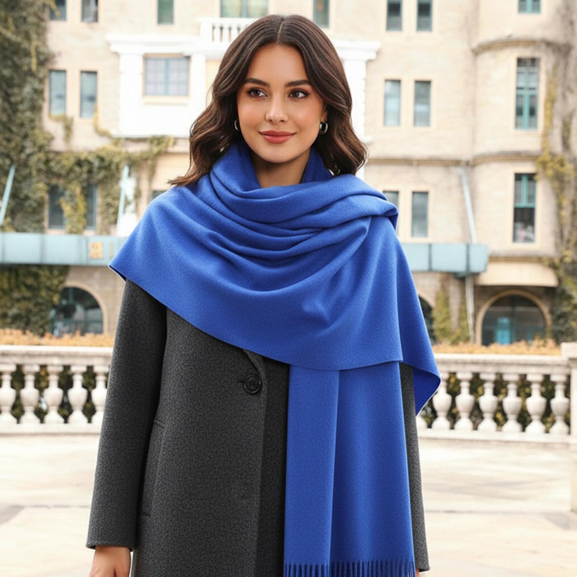 Blue Blanket Shawl - Thick Wide Scarf - Pashmina Super Soft Wrap