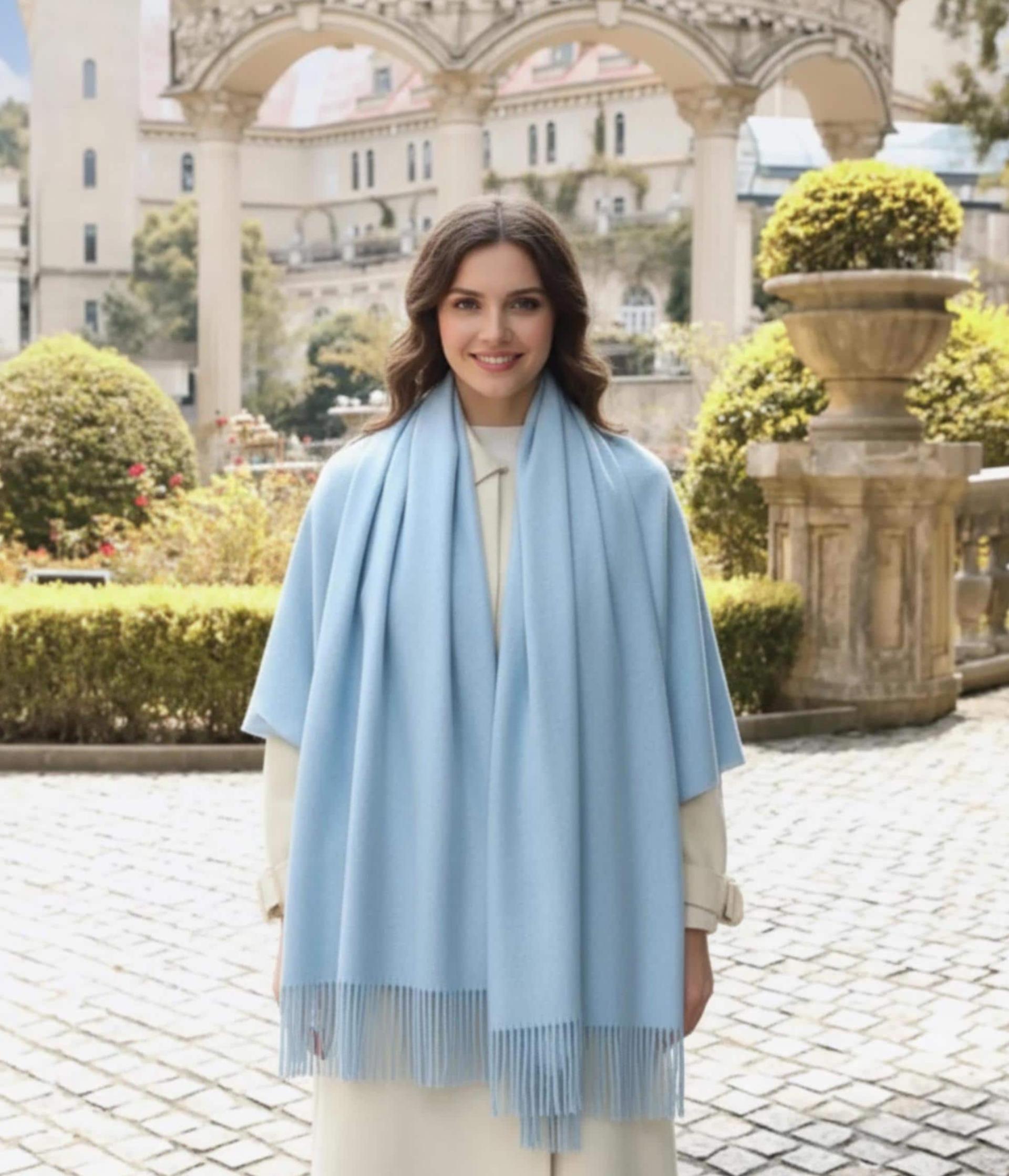 Aqua Blanket Shawl - Thick Wide Scarf - Pashmina Super Soft Wrap