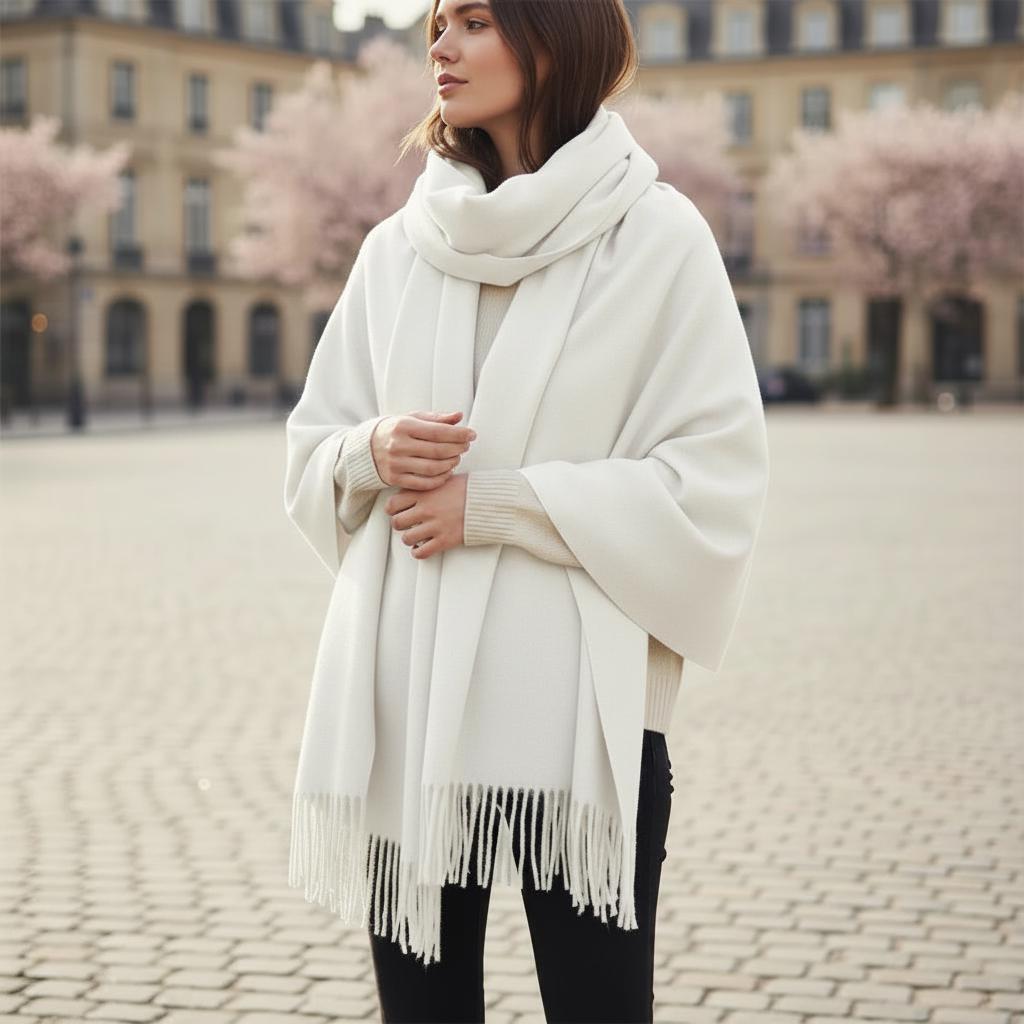 Creamy White Blanket Shawl - Thick Wide Scarf - Pashmina Super Soft Wrap