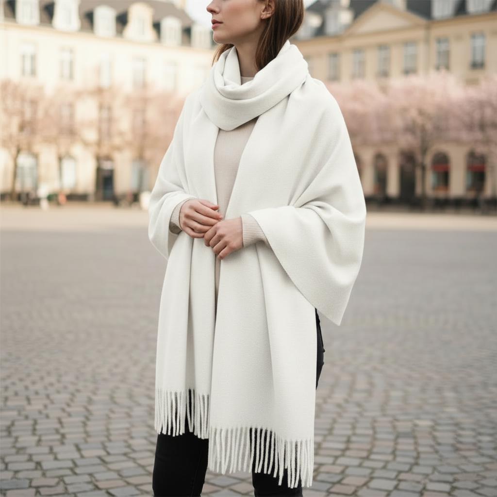 Creamy White Blanket Shawl - Thick Wide Scarf - Pashmina Super Soft Wrap