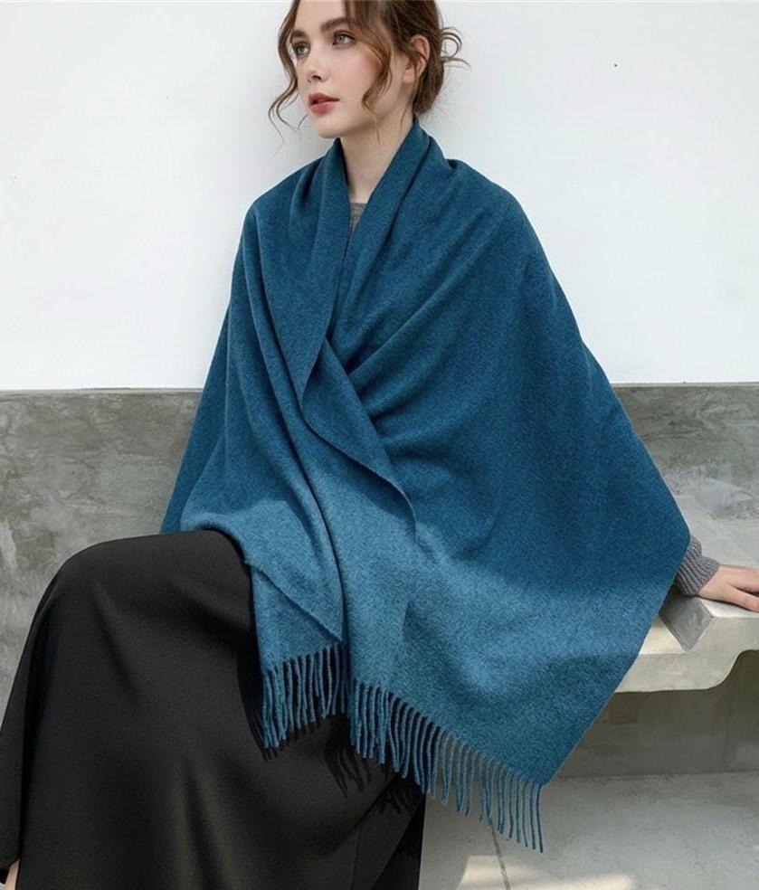 Teal Blanket Shawl - Thick Cashmere Wool Blend - Super Soft Wrap