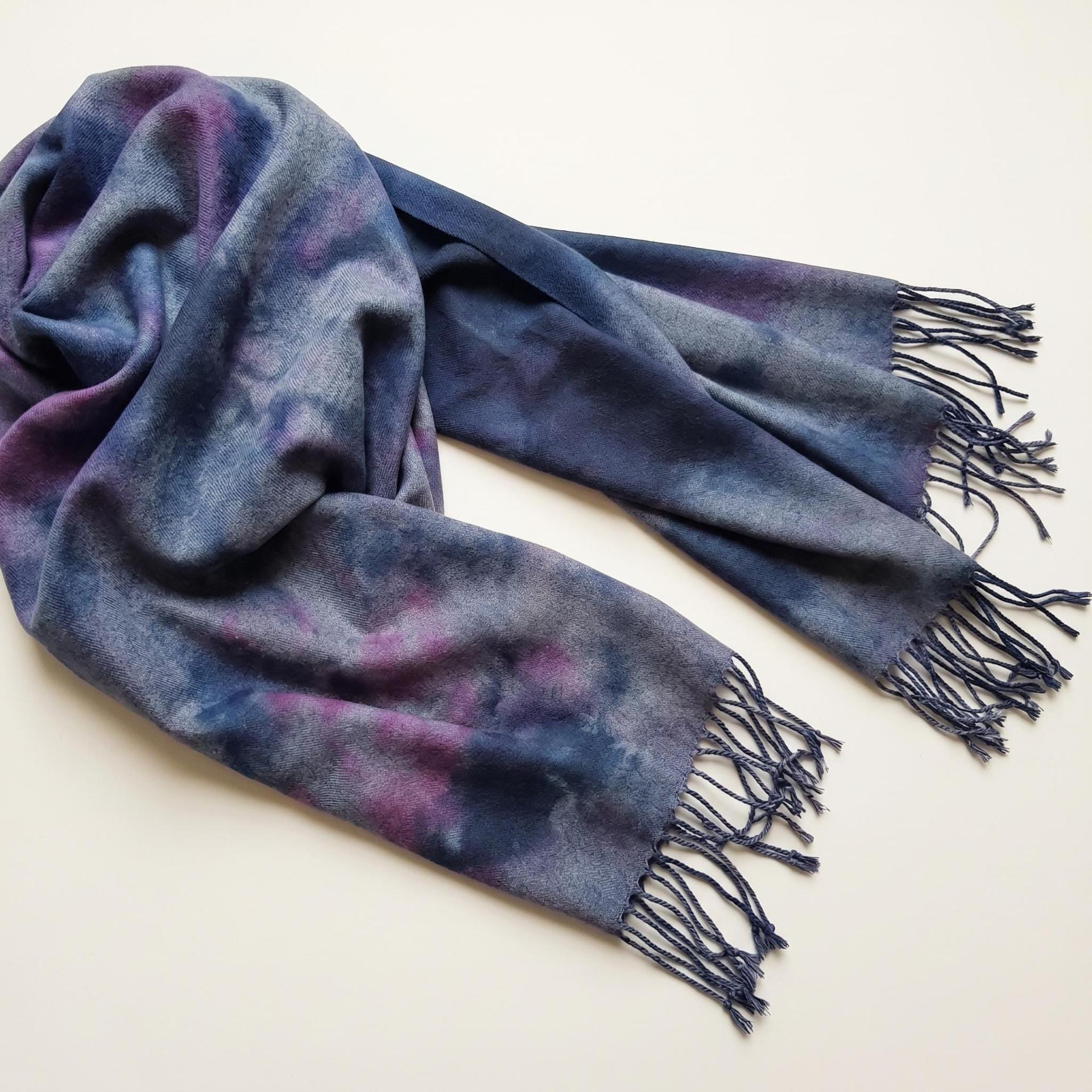 Hand Dyed Tie Dye Pashmina, Blanket Shawl, Wide Scarf, Head Wrap - Rayon Shawl