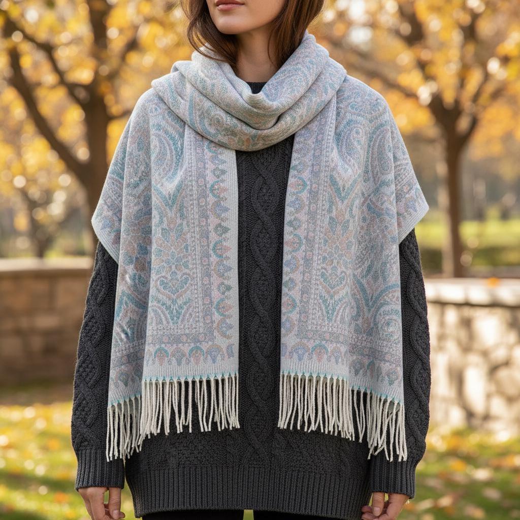 Thick Pashmina Shawl & Scarf for Women, Jacquard Brocade, Blanket Shawl, Wrap